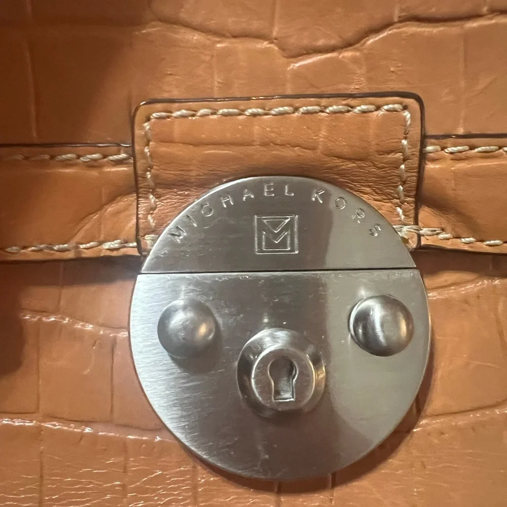 Michael Kors Tan Crocodile-Embossed Clutch‎